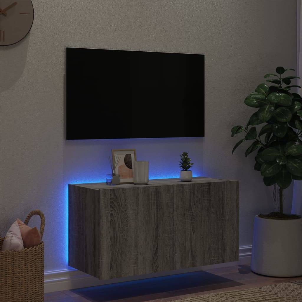 vidaXL TV-Wandschrank mit LED-Leuchten Grau Sonoma 80x35x41 cm