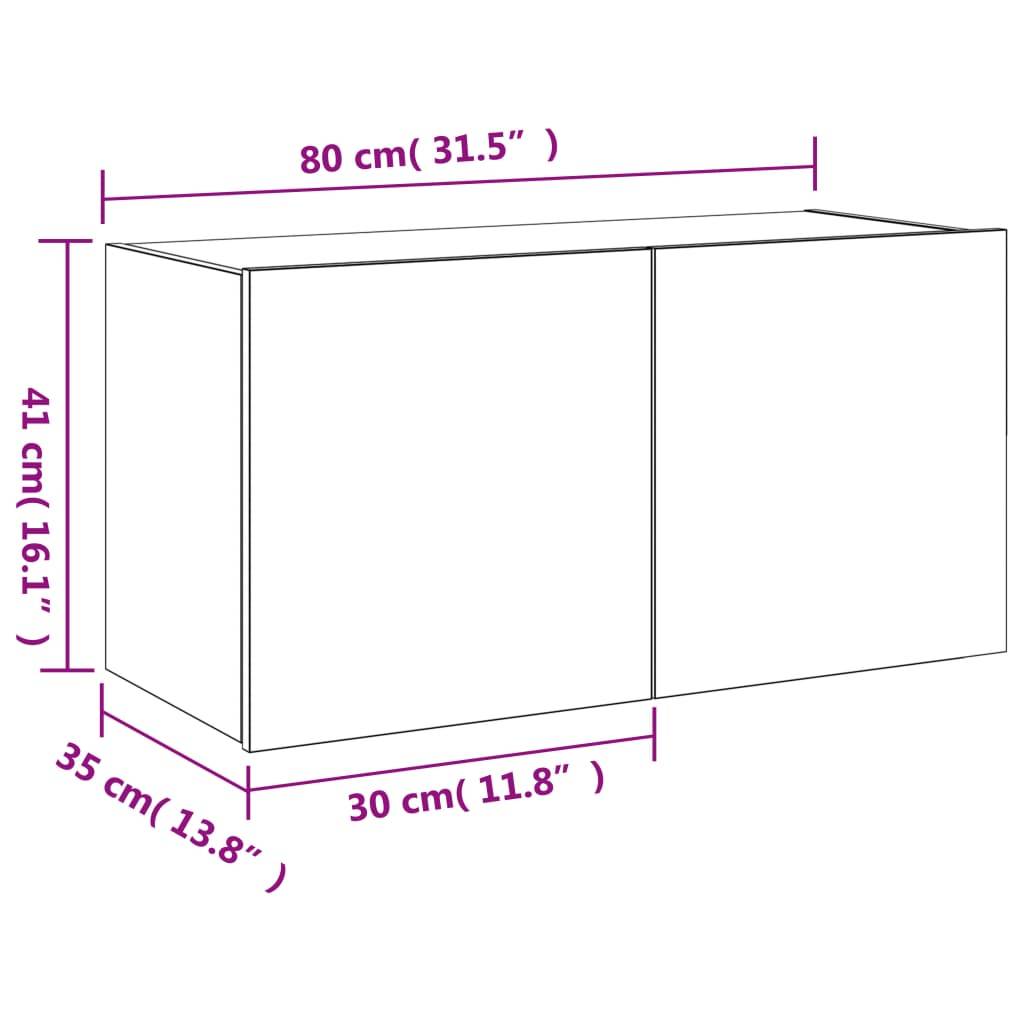 vidaXL TV-Wandschrank mit LED-Leuchten Grau Sonoma 80x35x41 cm