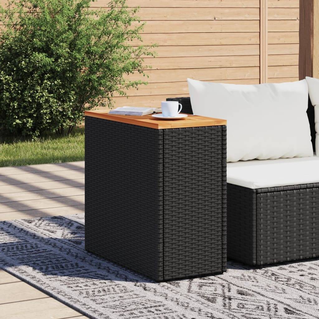 vidaXL Garten-Beistelltisch mit Holzplatte Schwarz 58x27,5x55cm Rattan