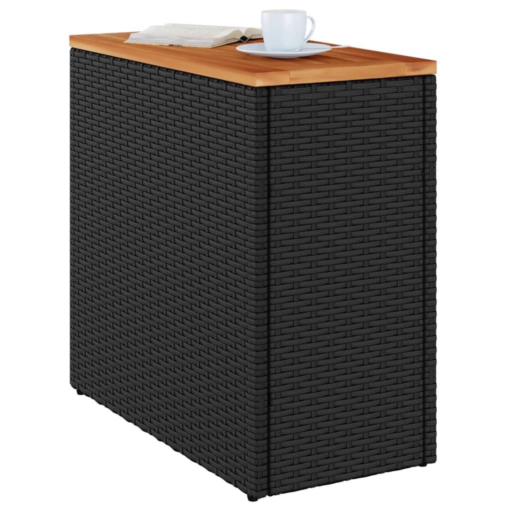 vidaXL Garten-Beistelltisch mit Holzplatte Schwarz 58x27,5x55cm Rattan