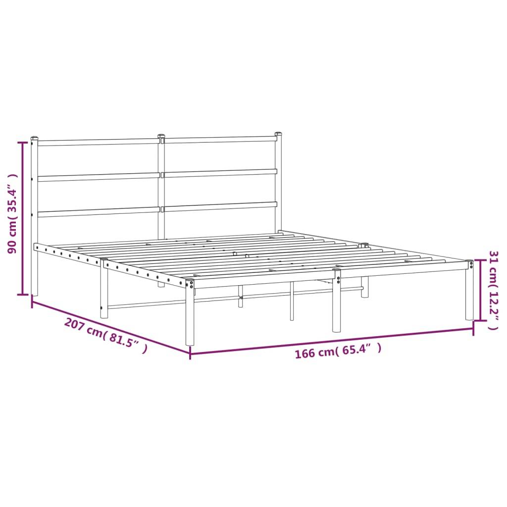 vidaXL Bettgestell mit Kopfteil Metall Schwarz 160x200 cm