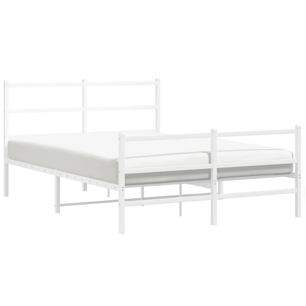 vidaXL Bettgestell mit Kopf- und Fußteil Metall Weiß 135x190 cm