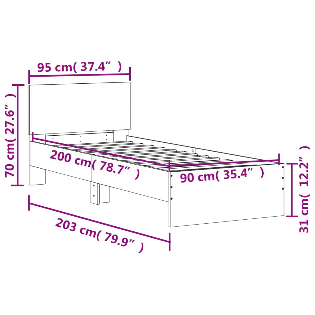 vidaXL Bettgestell mit Kopfteil Räuchereiche 90x200 cm Holzwerkstoff