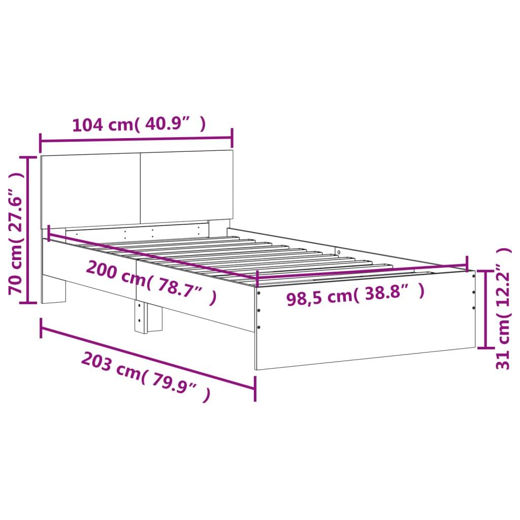 vidaXL Bettgestell mit Kopfteil Betongrau 100x200 cm Holzwerkstoff