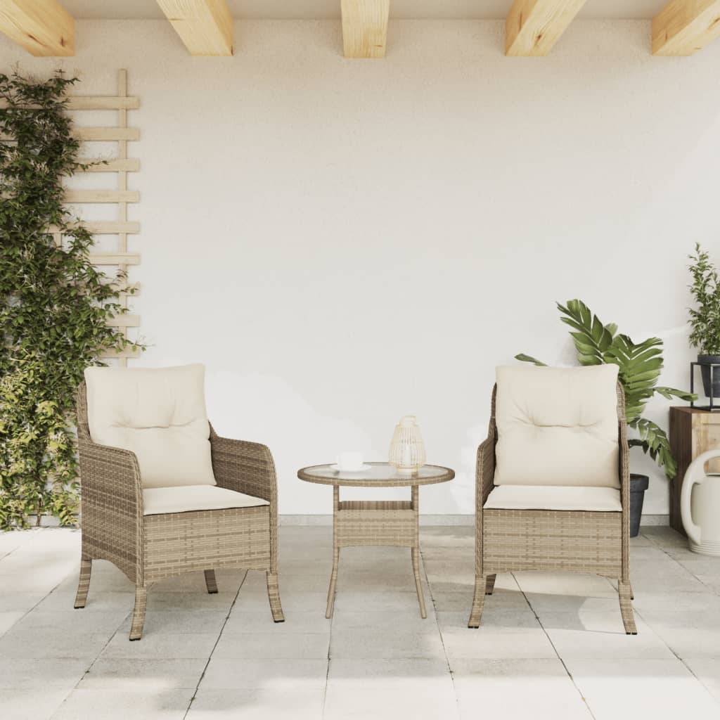 vidaXL Gartenstühle mit Kissen 2 Stk. Beige Poly Rattan