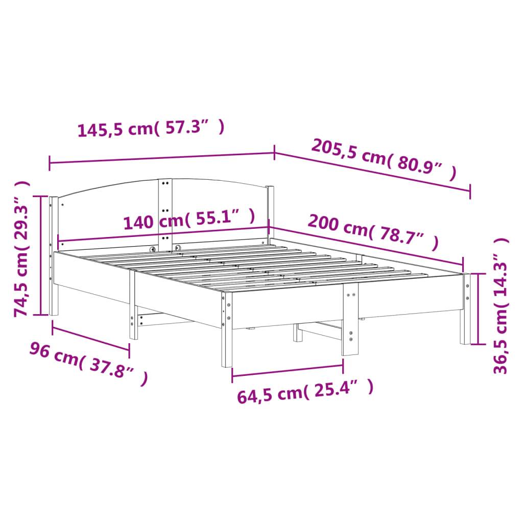 vidaXL Massivholzbett ohne Matratze 140x200 cm Kiefernholz