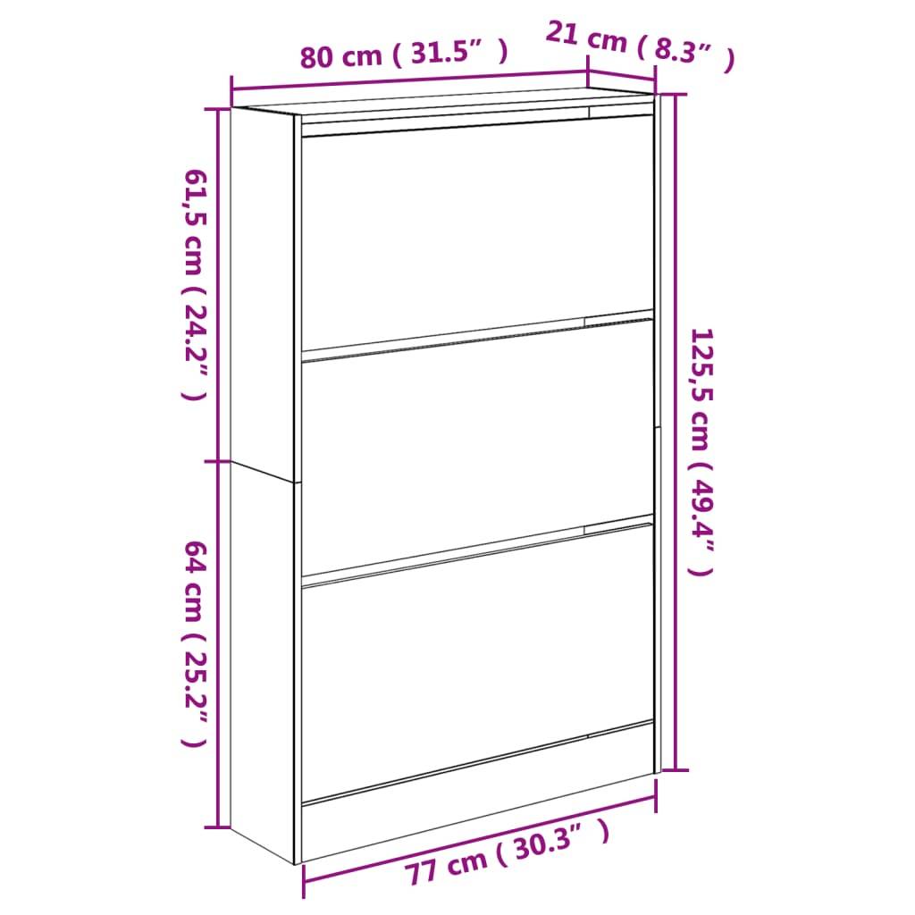 vidaXL Schuhschrank Räuchereiche 80x21x125,5 cm Holzwerkstoff