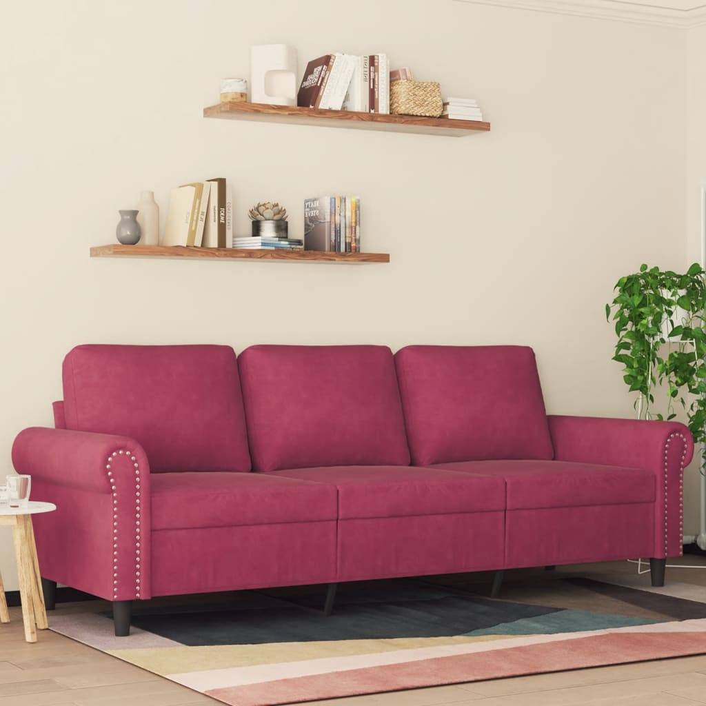 vidaXL 3-Sitzer-Sofa Weinrot 180 cm Samt