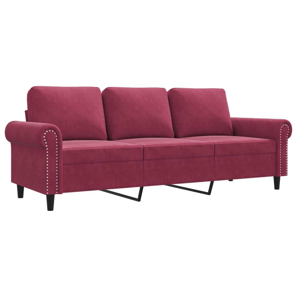 vidaXL 3-Sitzer-Sofa Weinrot 180 cm Samt