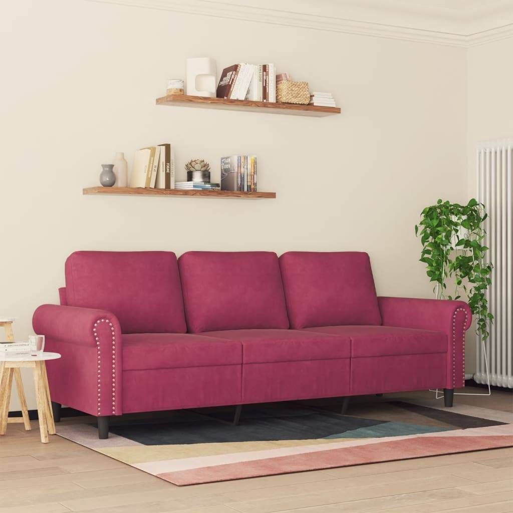 vidaXL 3-Sitzer-Sofa Weinrot 180 cm Samt