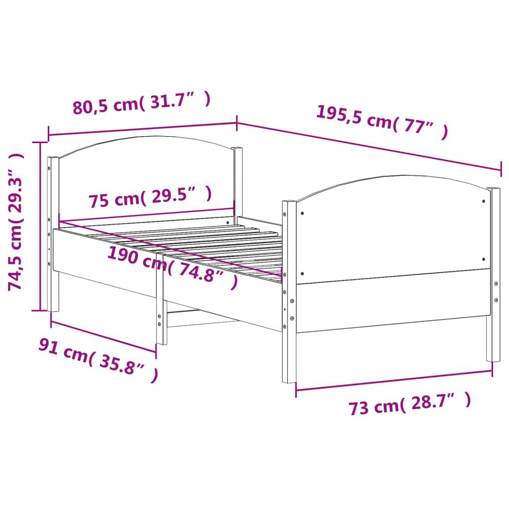 vidaXL Massivholzbett ohne Matratze Wachsbraun 75x190 cm Kiefernholz