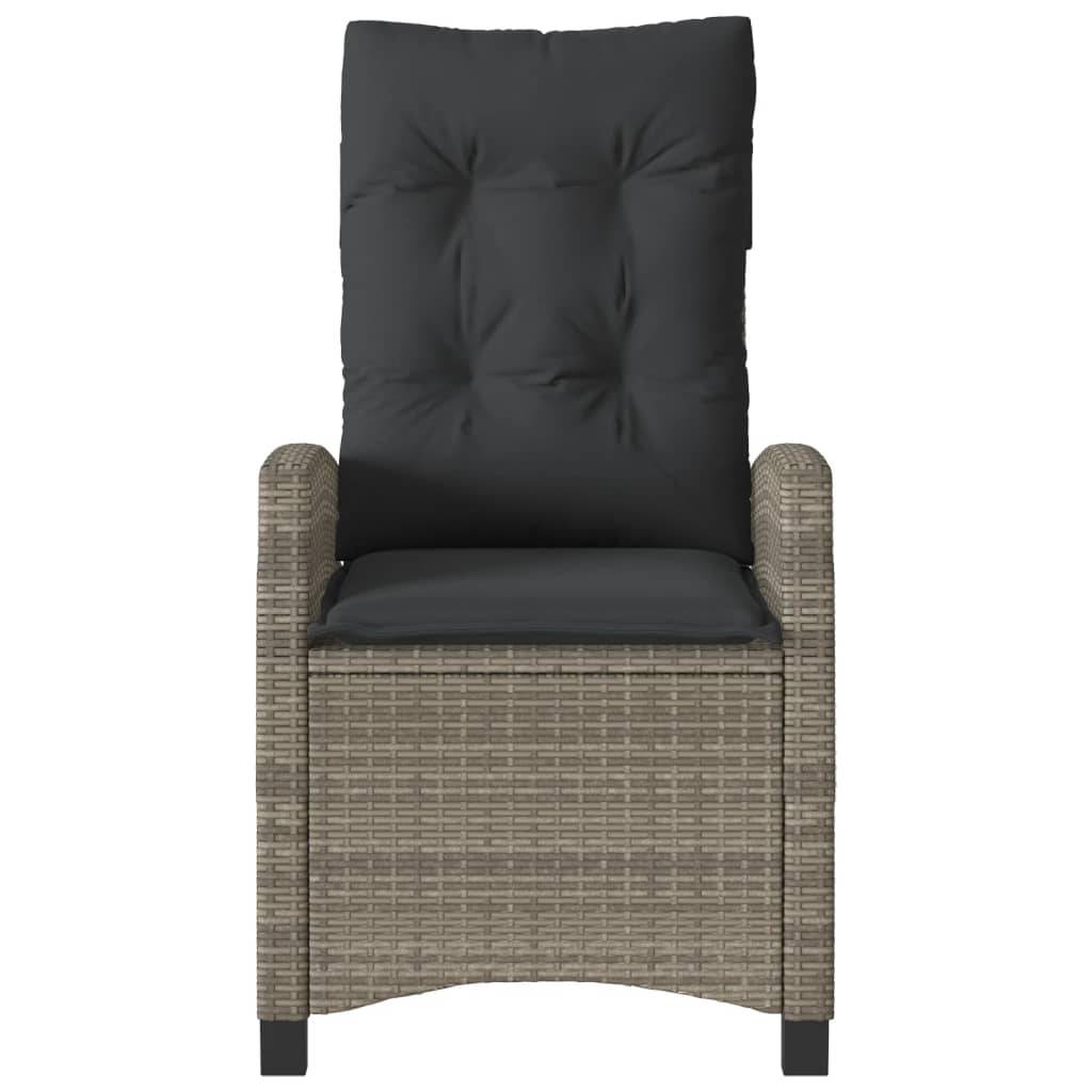 vidaXL Gartensessel Verstellbar mit Kissen Grau Poly Rattan