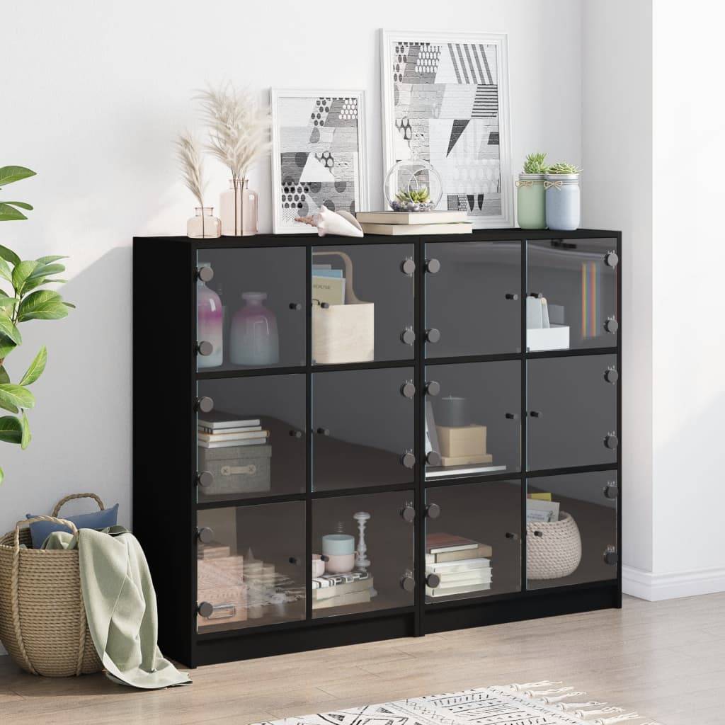 vidaXL Bücherregal mit Türen Schwarz 136x37x109 cm Holzwerkstoff