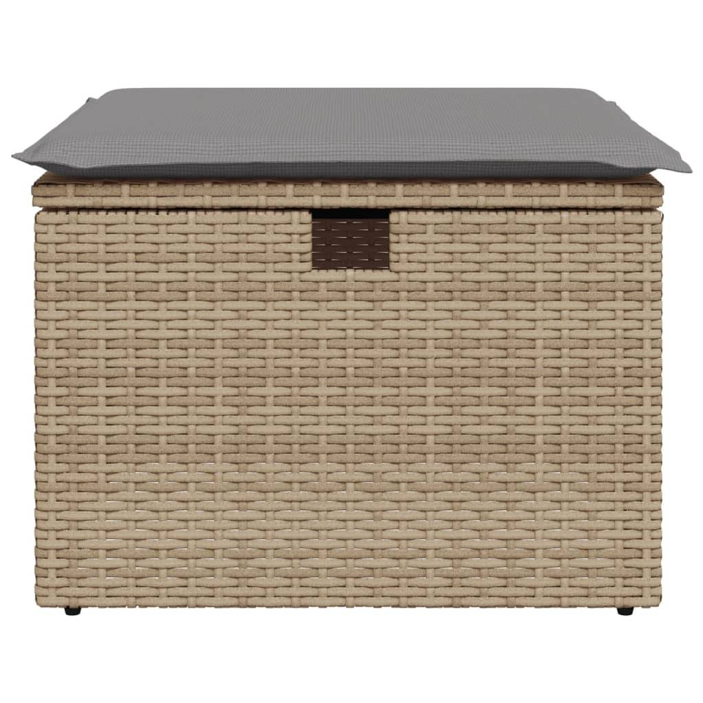 vidaXL Gartenhocker mit Kissen Beige 55x55x37 cm Poly Rattan