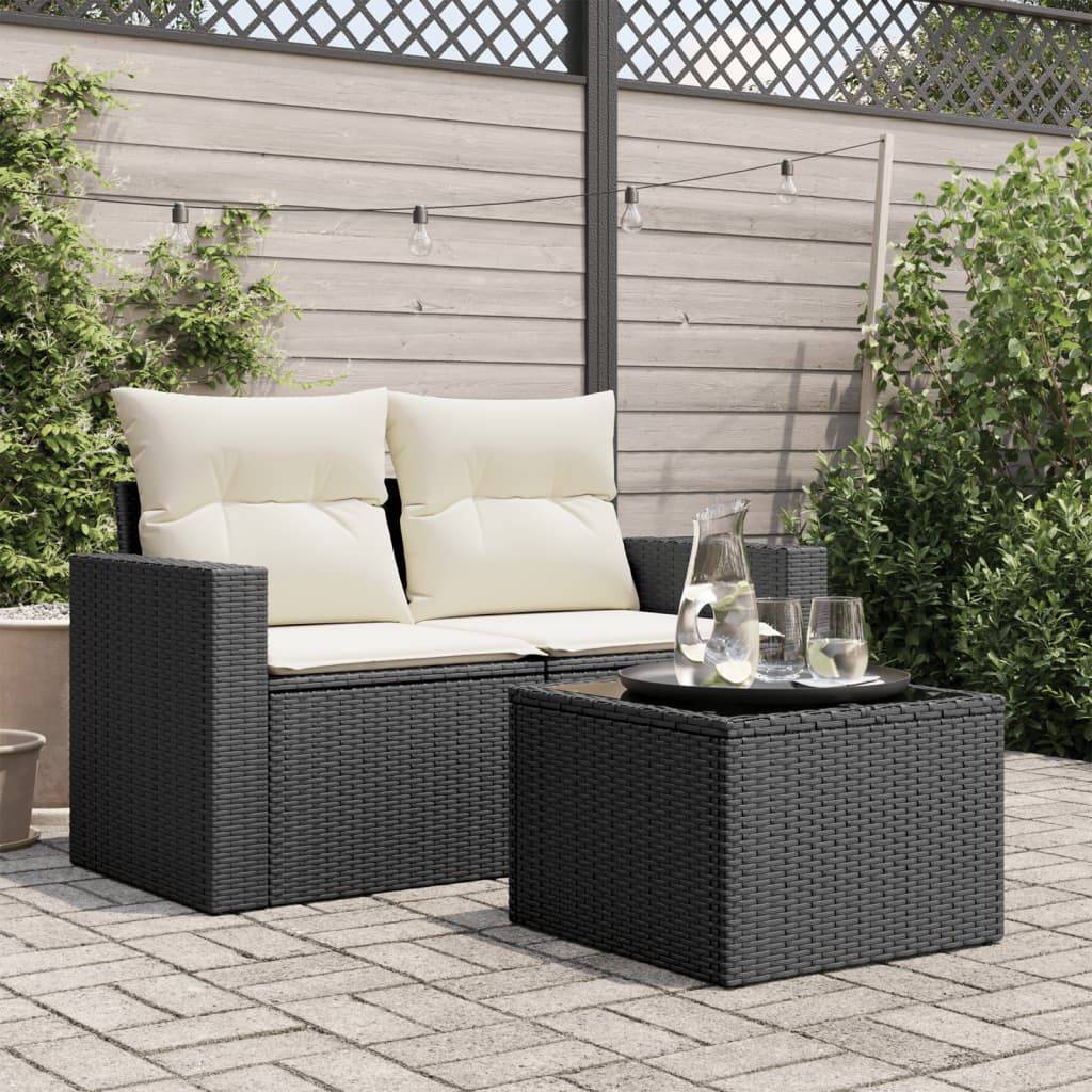 vidaXL Gartentisch mit Glasplatte Schwarz 55x55x37 cm Poly Rattan
