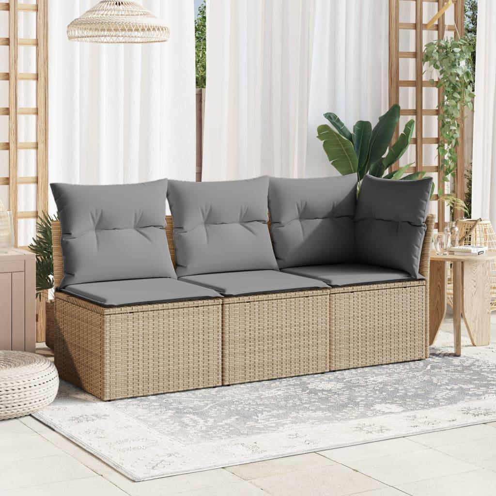 vidaXL Gartensessel ohne Armlehnen mit Kissen Beige Poly Rattan