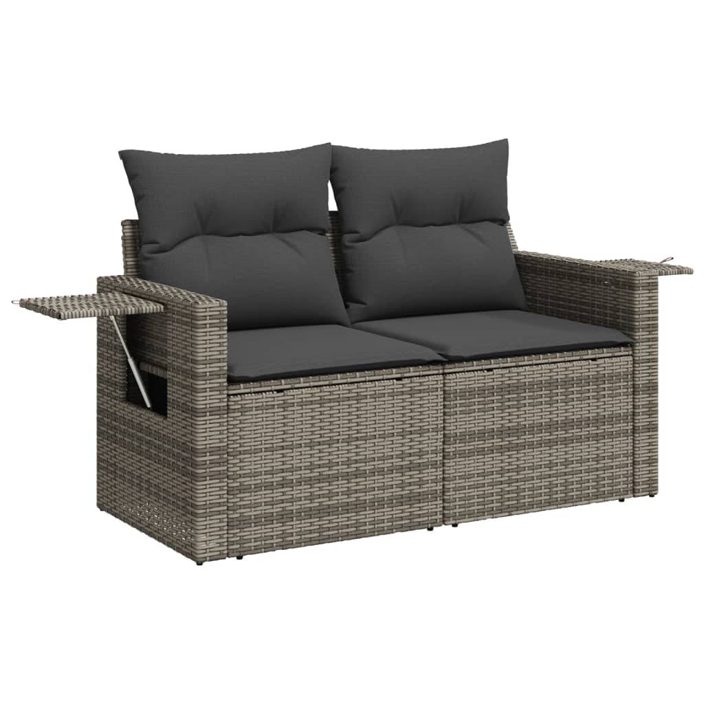 vidaXL 10-tlg. Garten-Sofagarnitur mit Kissen Hellgrau Poly Rattan