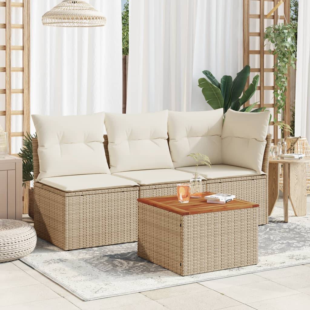 vidaXL Gartentisch Beige 55x55x37 cm Poly Rattan und Akazienholz