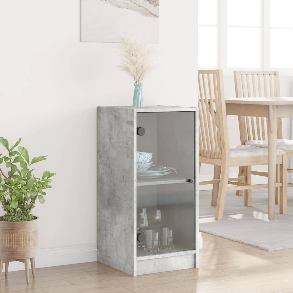 vidaXL Beistellschrank mit Glastüren Betongrau 35x37x75,5 cm
