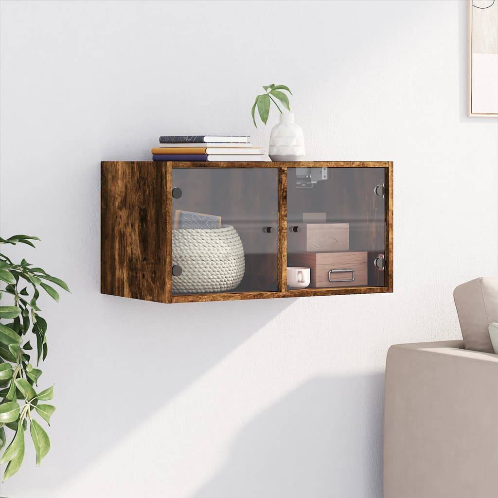 vidaXL Wandschrank mit Glastüren Räuchereiche 68,5x37x35 cm