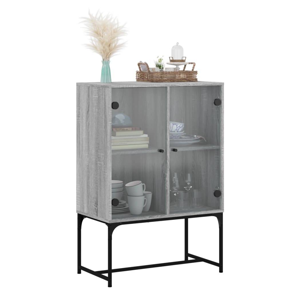 vidaXL Beistellschrank mit Glastüren Grau Sonoma 69x37x100 cm