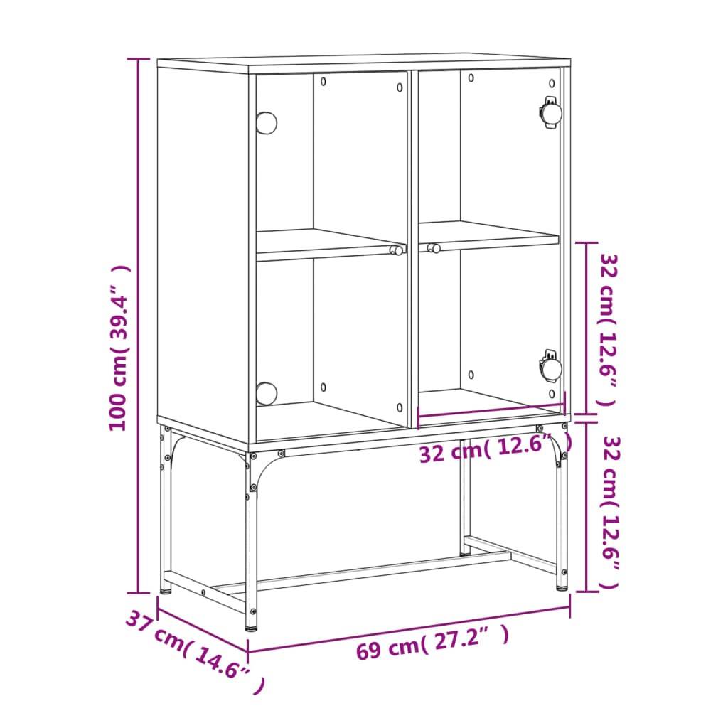 vidaXL Beistellschrank mit Glastüren Grau Sonoma 69x37x100 cm