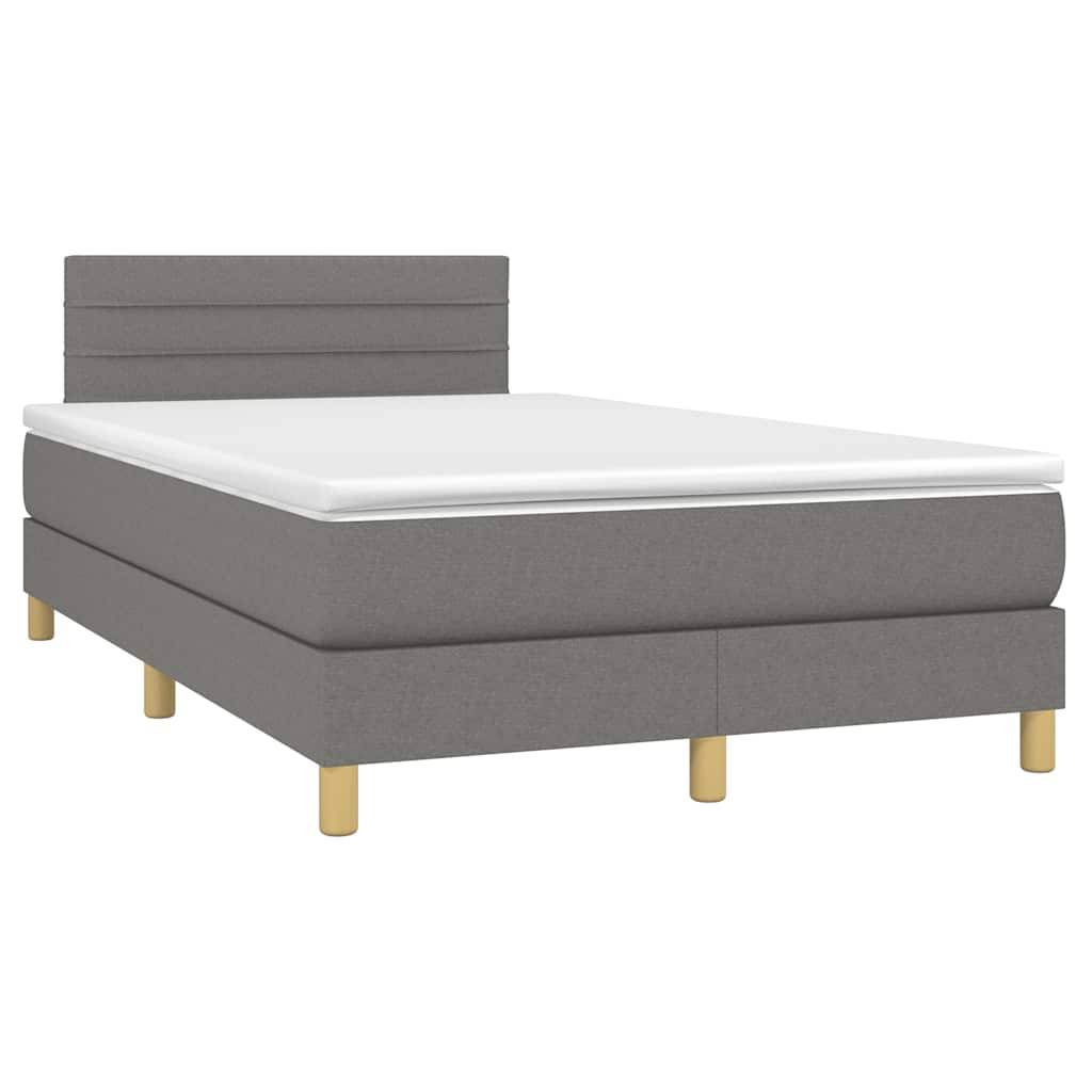 vidaXL Boxspringbett mit Matratze & LED Dunkelgrau 120x190 cm Stoff