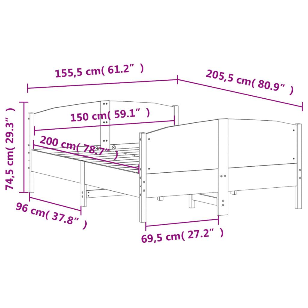vidaXL Massivholzbett ohne Matratze Wachsbraun 150x200 cm Kiefernholz