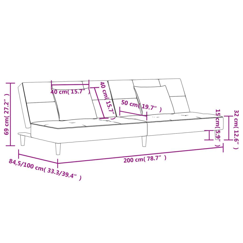 vidaXL Schlafsofa 2-Sitzer mit 2 Kissen Schwarz Stoff