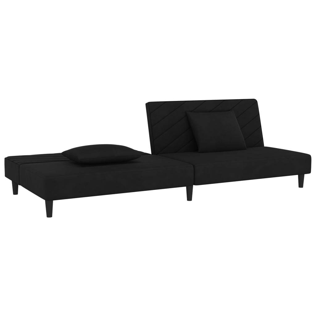 vidaXL Schlafsofa 2-Sitzer mit 2 Kissen Schwarz Samt