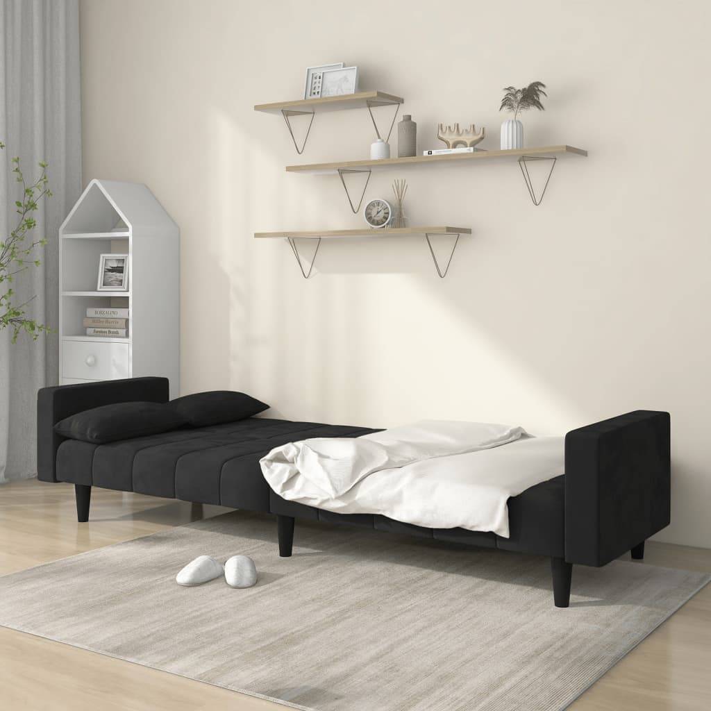 vidaXL Schlafsofa 2-Sitzer mit 2 Kissen Schwarz Samt