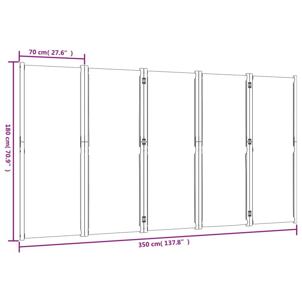 vidaXL 5-tlg. Paravent Hellgrau 350x180 cm