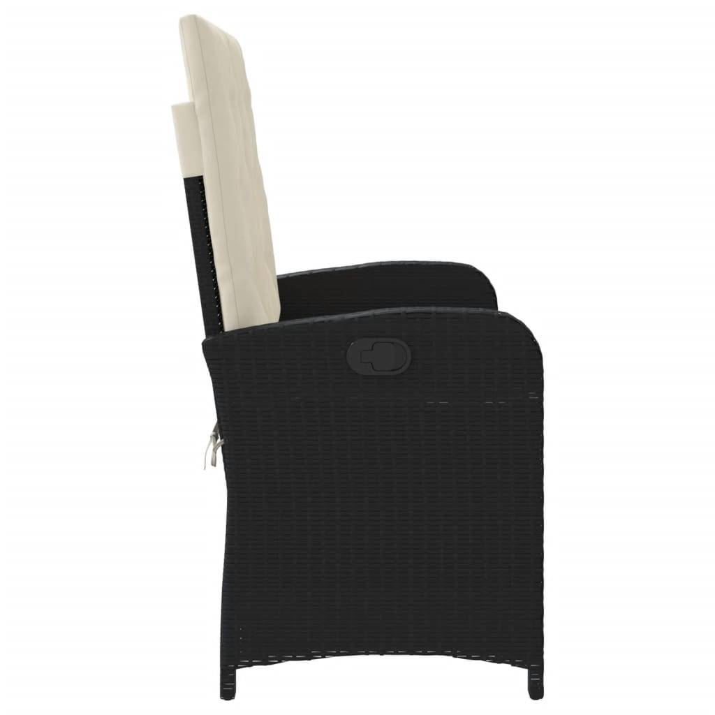 vidaXL Gartenbank Verstellbar mit Kissen Schwarz Poly Rattan