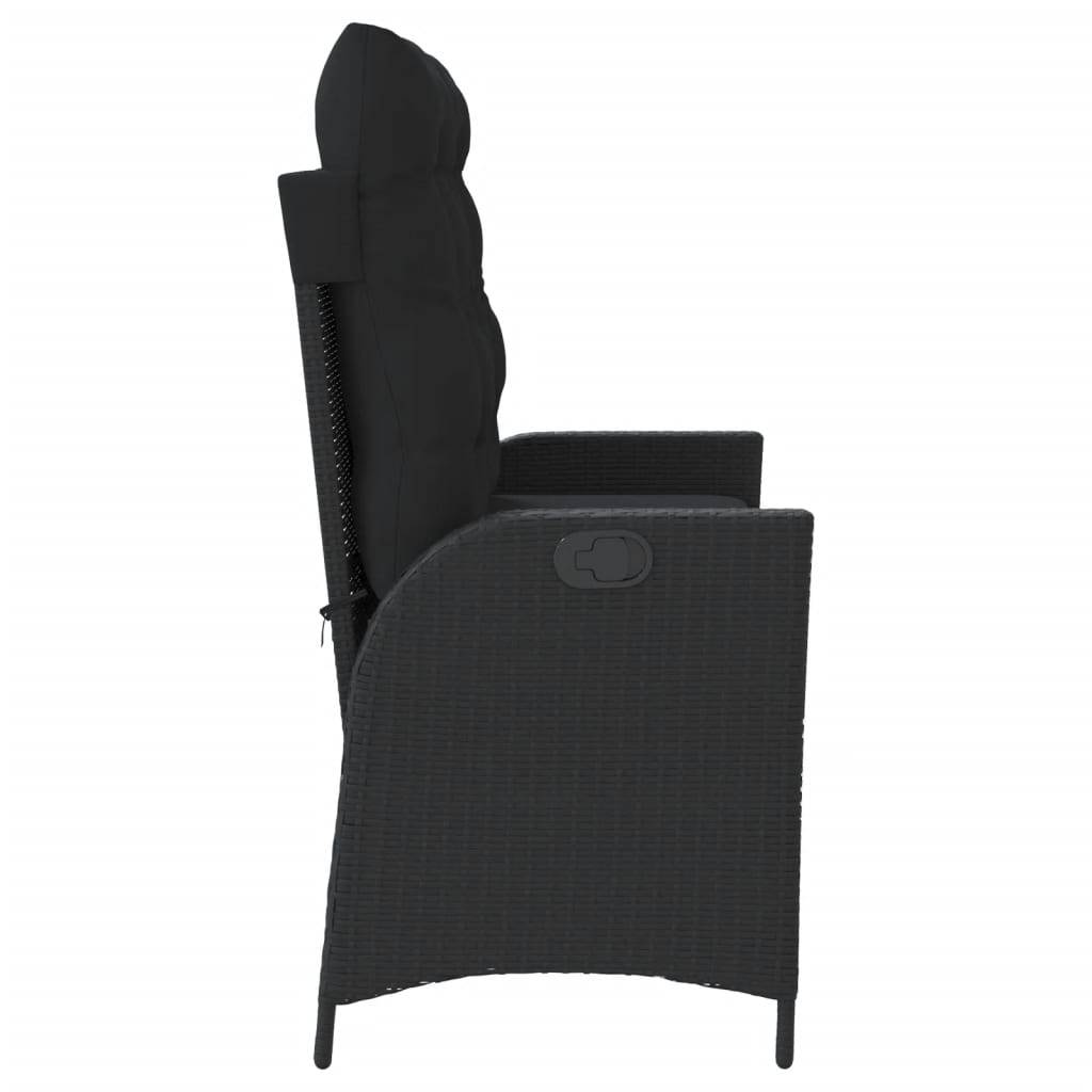 vidaXL Gartenbank Verstellbar mit Kissen Schwarz Poly Rattan