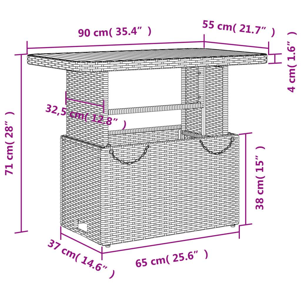 vidaXL Gartentisch Grau 90x55x71 cm Poly Rattan und Akazienholz