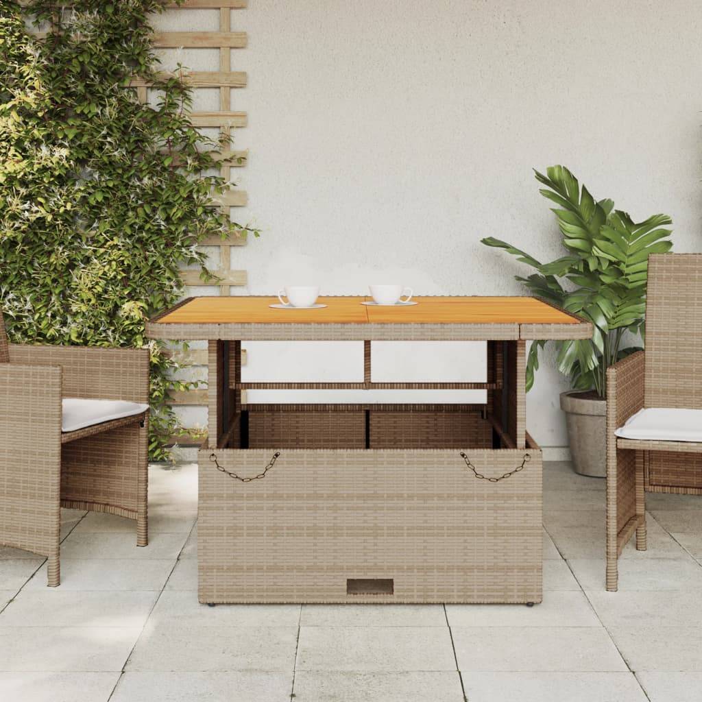 vidaXL Gartentisch Beige 110x110x71 cm Poly Rattan und Akazienholz