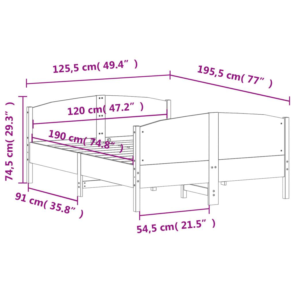 vidaXL Massivholzbett ohne Matratze Wachsbraun 120x190 cm Kiefernholz