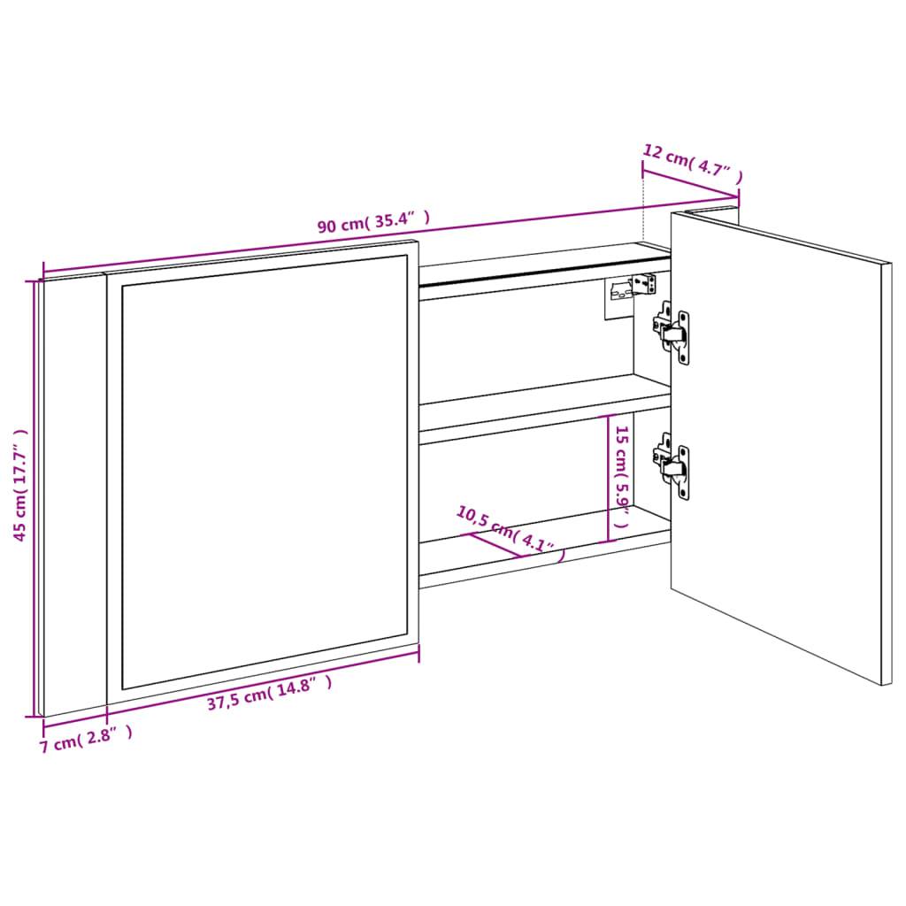 vidaXL LED-Spiegelschrank Braun Eichen-Optik 90x12x45 cm Acryl