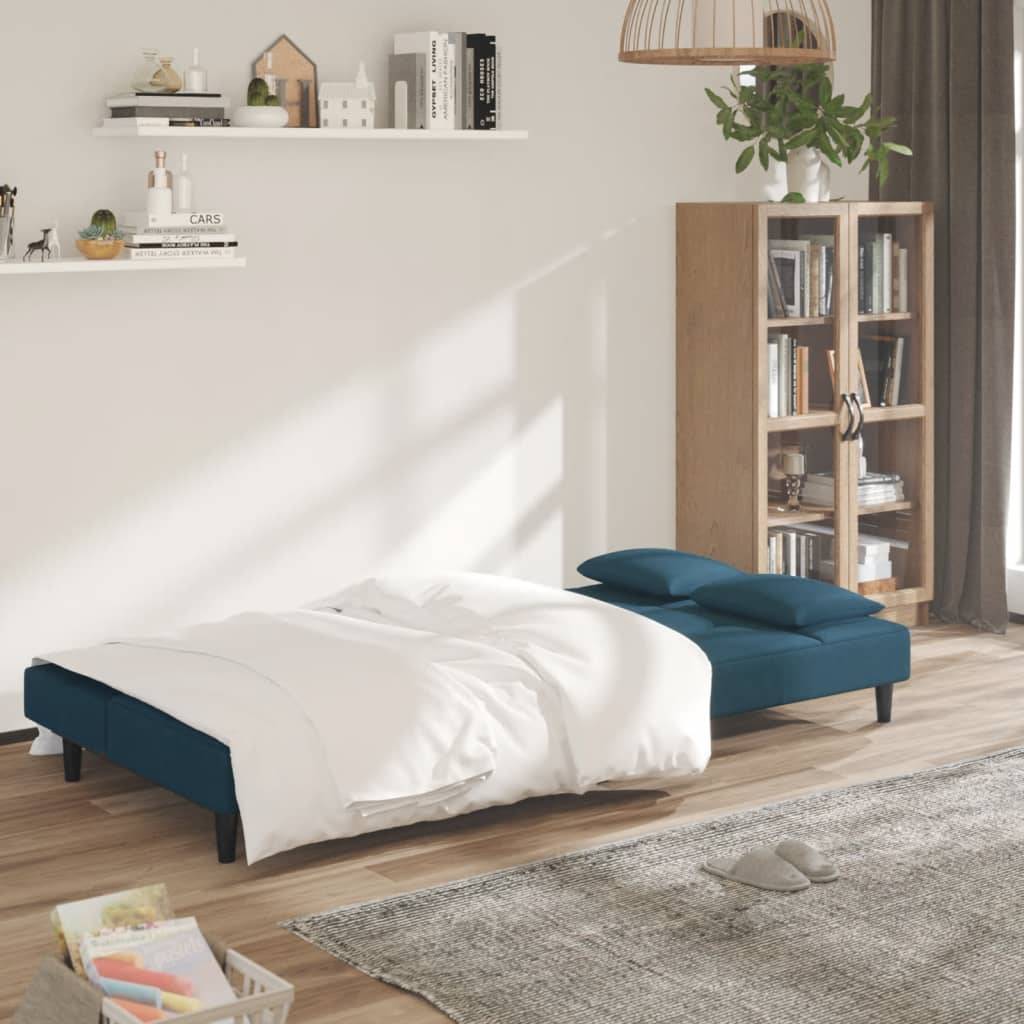 vidaXL Schlafsofa 2-Sitzer mit 2 Kissen Blau Samt