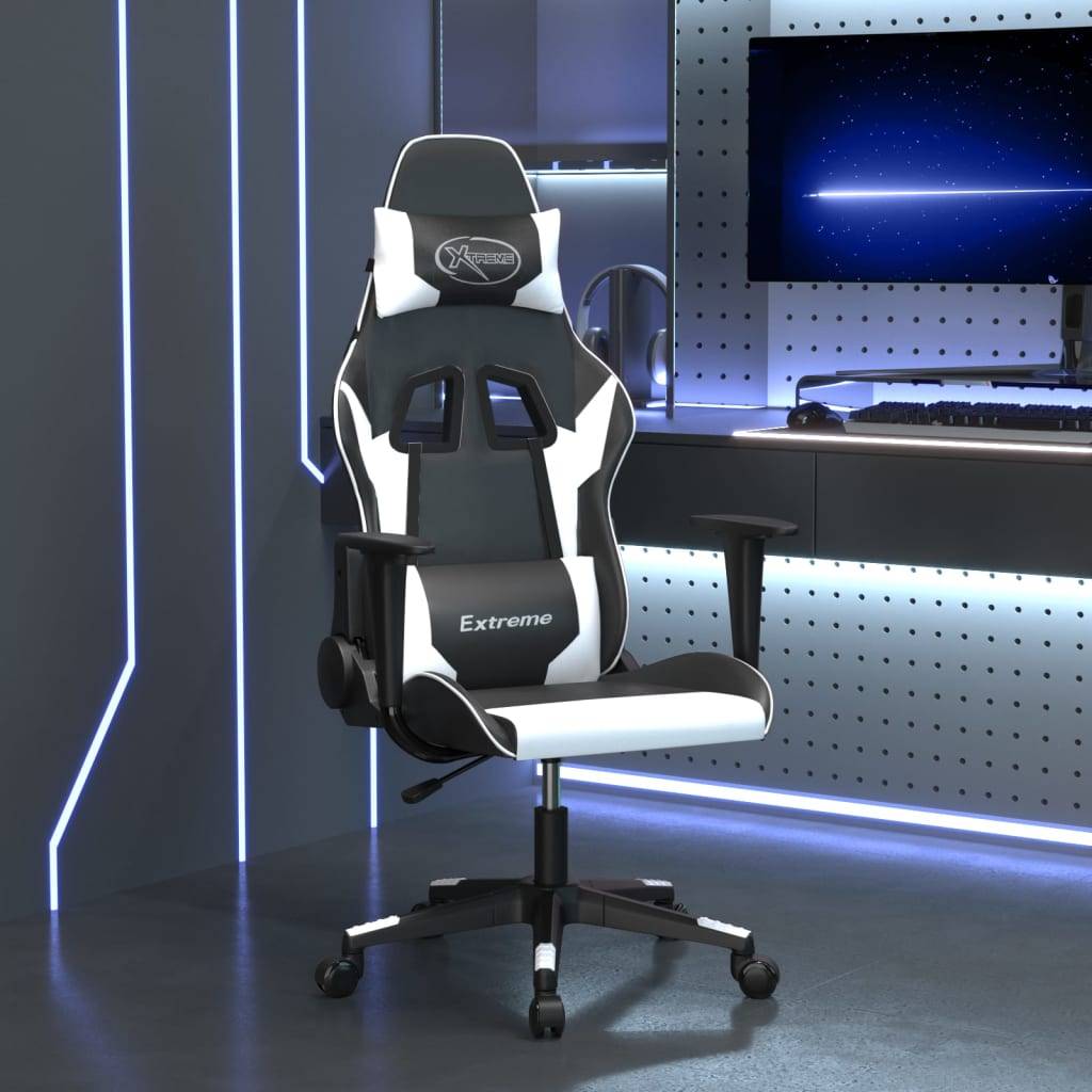 vidaXL Gaming-Stuhl mit Massagefunktion Schwarz und Weiß Kunstleder