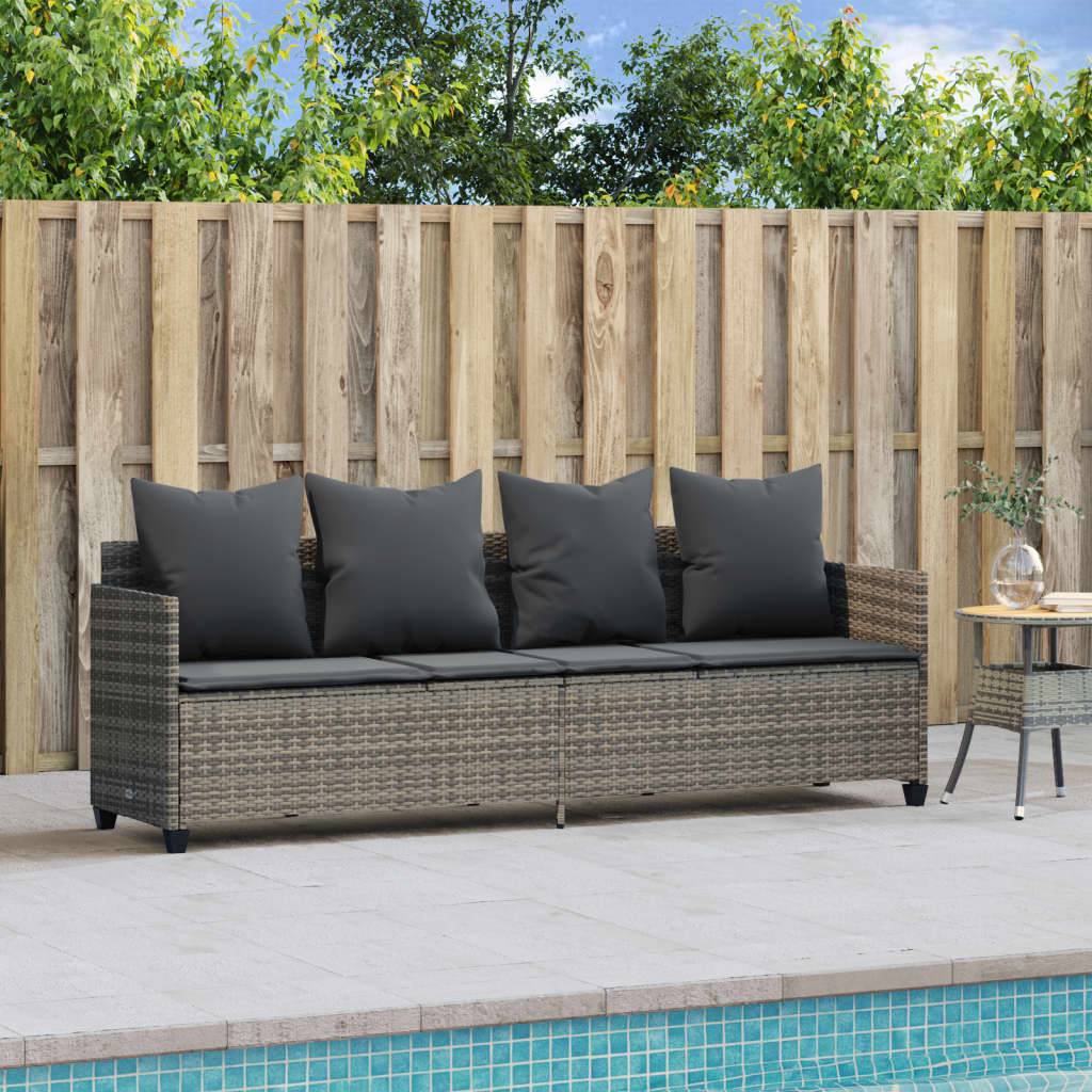 vidaXL Sonnenliege mit Kissen Grau Poly Rattan