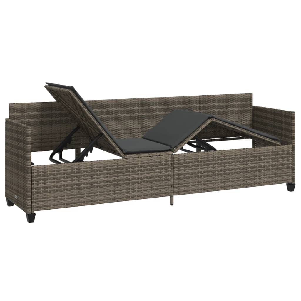 vidaXL Sonnenliege mit Kissen Grau Poly Rattan