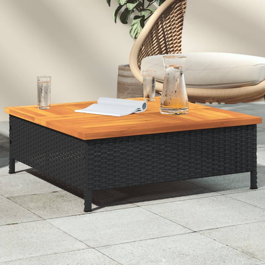 vidaXL Gartentisch Schwarz 70x70x25 cm Rattan und Akazienholz