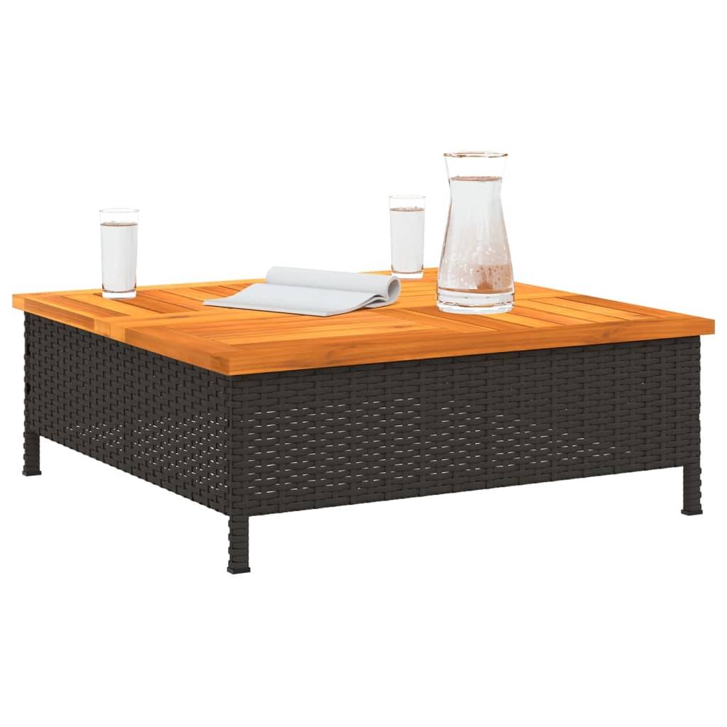 vidaXL Gartentisch Schwarz 70x70x25 cm Rattan und Akazienholz