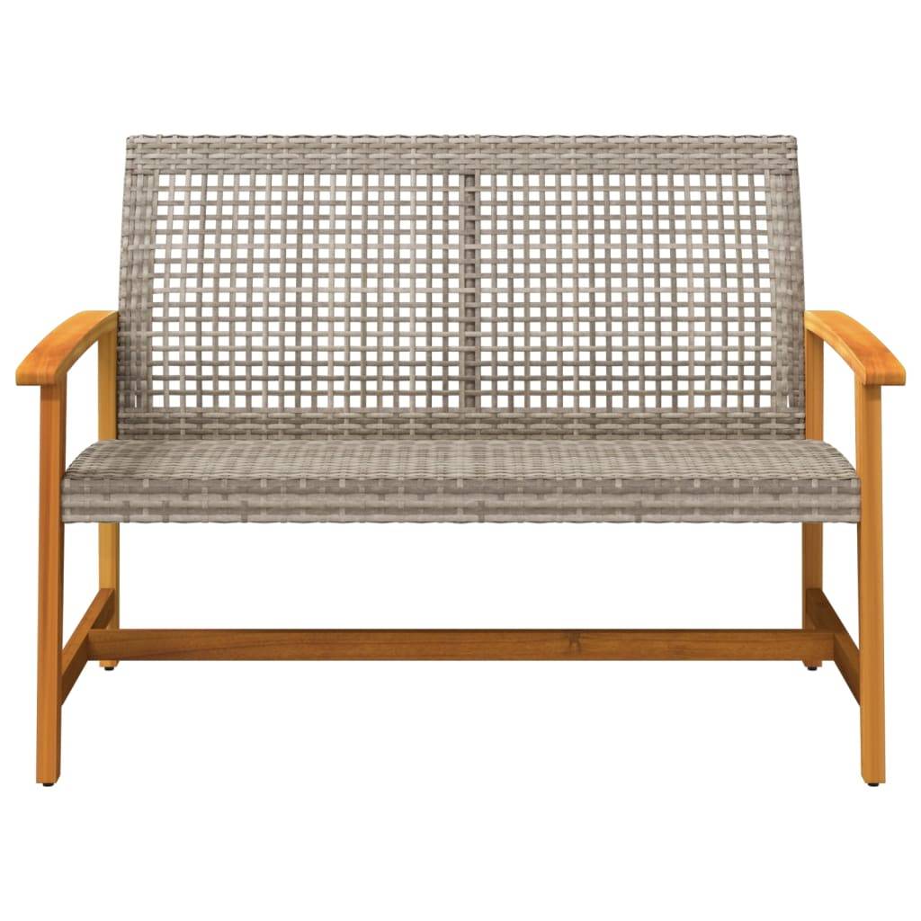 vidaXL Gartenbank Grau 112 cm Poly Rattan und Akazienholz