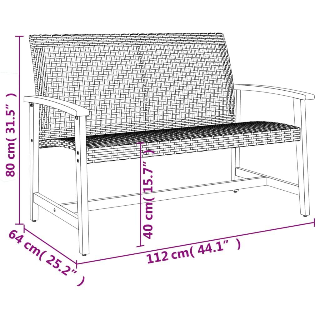vidaXL Gartenbank Grau 112 cm Poly Rattan und Akazienholz