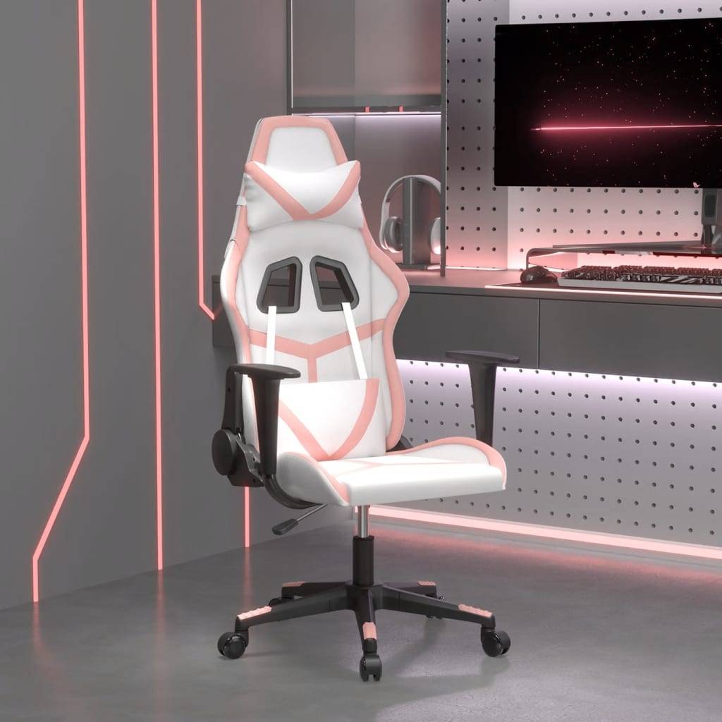 vidaXL Gaming-Stuhl mit Massagefunktion Weiß und Rosa Kunstleder