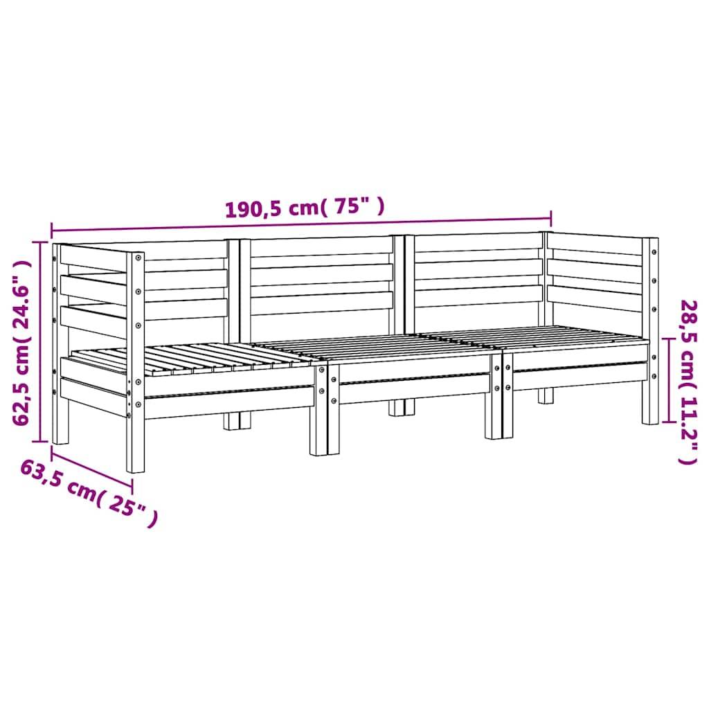 vidaXL Gartensofa 3-Sitzer Weiß Massivholz Kiefer