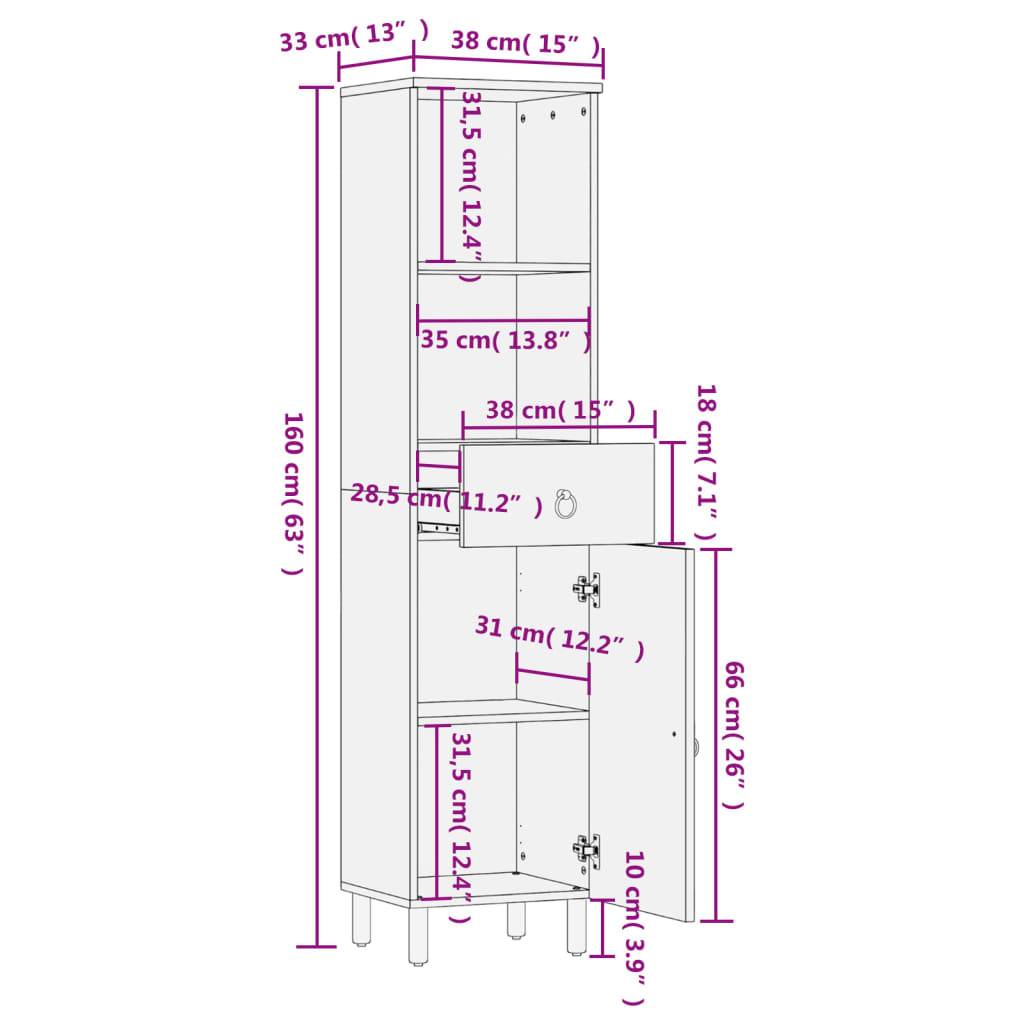 vidaXL Badschrank 38x33x160 cm Massivholz Mango