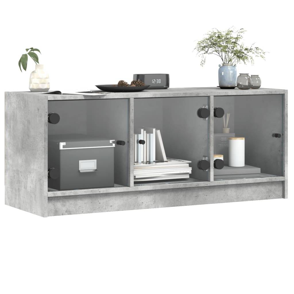 vidaXL TV-Schrank mit Glastüren Betongrau 102x37x42 cm